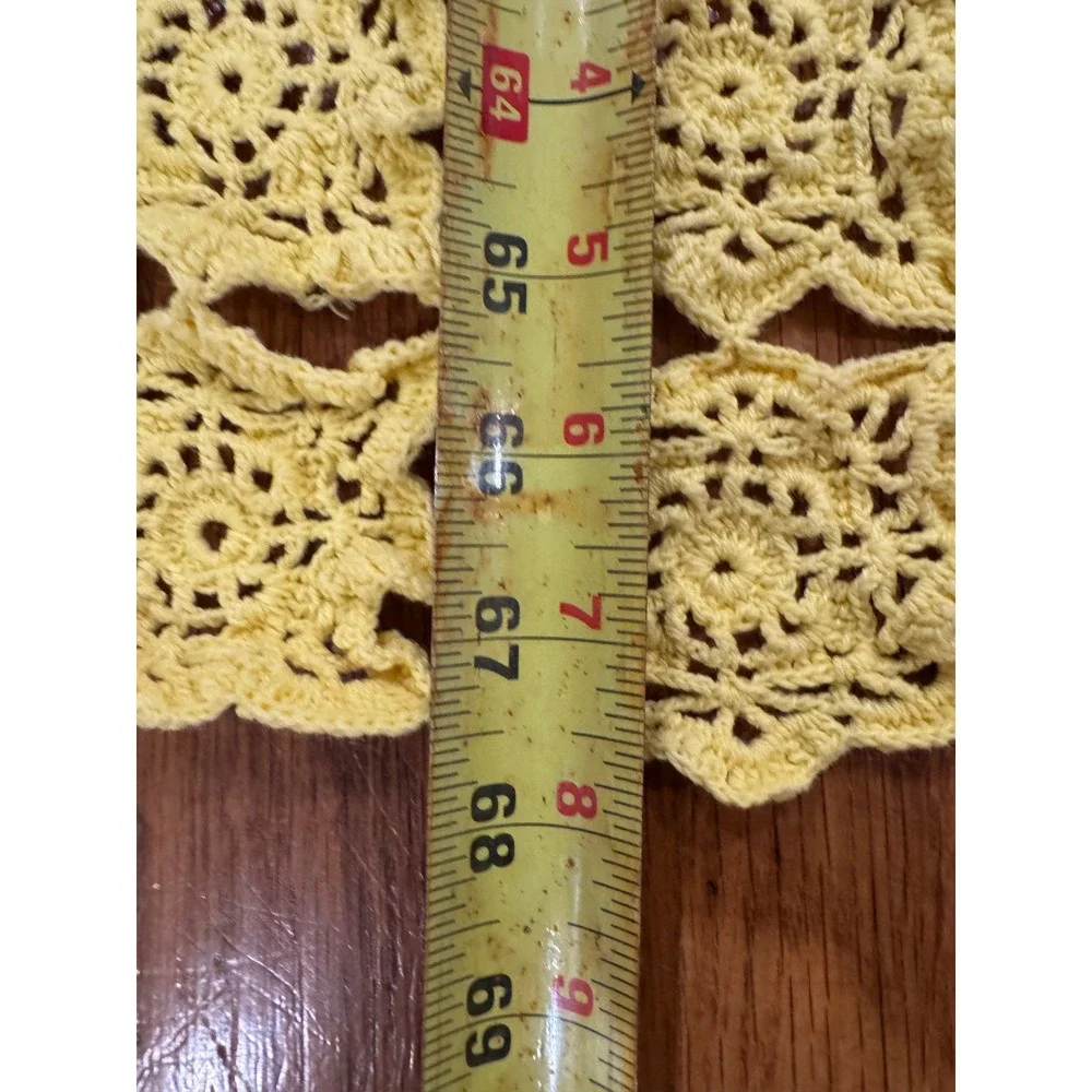 Vintage Yellow Crochet Starburst Medallion Throw Blanket Lace Tablecloth 68x50